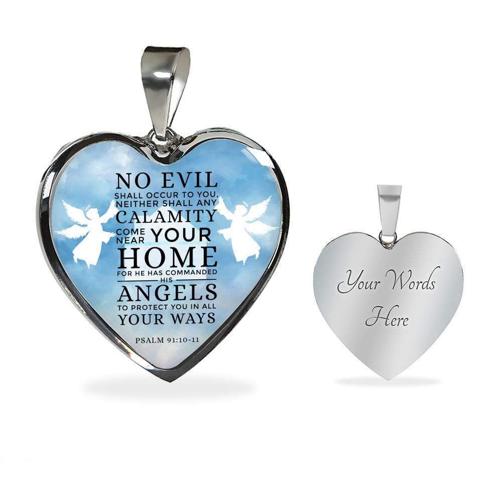 Scripture Guardian Angels Heart Personalized Engraved Silver Heart Necklace Cus